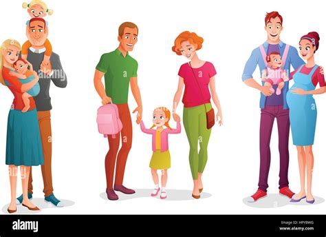 Set of bright colorful different happy families with children. Cartoon vector illustrations ...