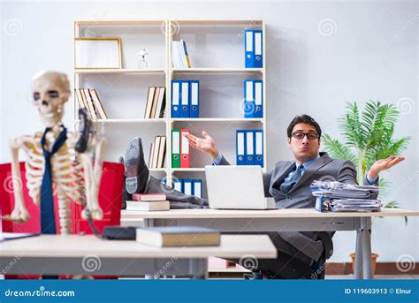 The Businessman Working with Skeleton in Office Stock Image - Image of ...