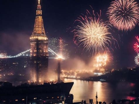 Premium Photo | Countdown To Midnight Clock Fireworks And Flutes On ...