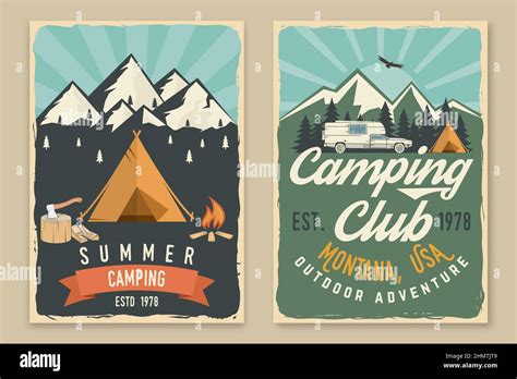 Set of camping retro posters. Vector illustration. Concept for shirt or logo, print, stamp ...
