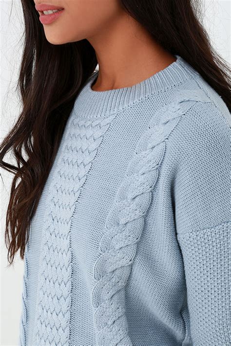 Rhythm Fleetwood - Light Blue Sweater - Cable Knit Sweater - $76.00