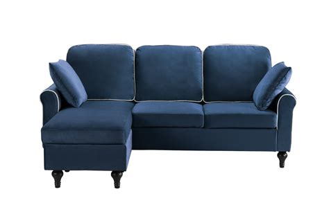 Classic Small Space Velvet Sectional Sofa with Reversible Chaise Lounge ...