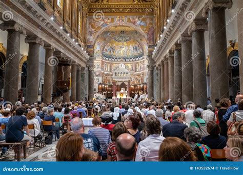 Panoramic View of Interior of Basilica of Santa Maria in Trastevere ...