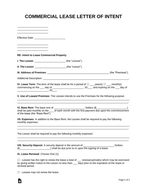 Free Letter of Intent to Lease Commercial Property - PDF | Word – eForms