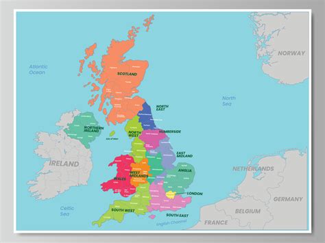 Detailed Country Map Of United Kingdom With Surrounding Border 21227302 Vector Art at Vecteezy