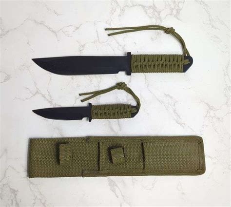 Maxam Fixed Blade Knife Set With Parachute Cord Wrap, Blade Lengths 3.5 ...