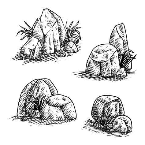 Free Vector | Hand drawn stone rock outline illustration