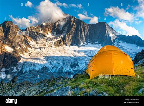 Hiking tent in the italian alps Stock Photo - Alamy