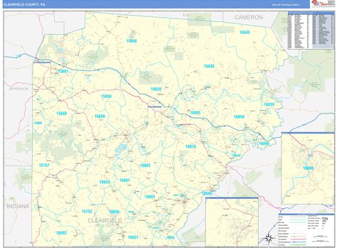 Clearfield County, PA Zip Code Wall Map Basic Style by MarketMAPS - MapSales