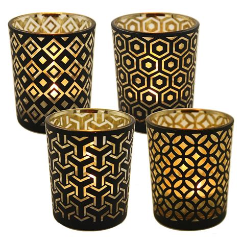 New Set of 12 Votive Candle Holders Bulk Gold black Tealight Candle Holder Mercury Glass Candle ...