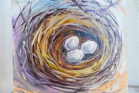 White eggs Bird nest oil painting original 8x8 in frame three | Etsy