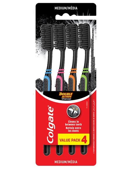 Colgate® Double Action Charcoal Medium Toothbrush - 4 Pack