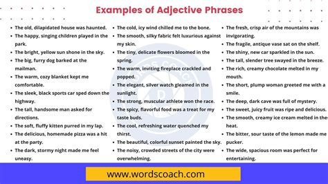 Adjective Phrase, 50+ Examples of Adjective Phrases - Word Coach