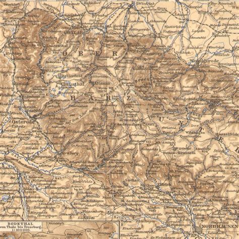 HARZ MOUNTAINS GERMANY Antique Map printed in 1894 125 | Etsy