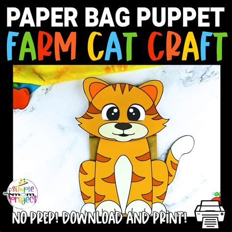 Cat Paper Bag Puppet Craft Template - Simple Mom Project Store