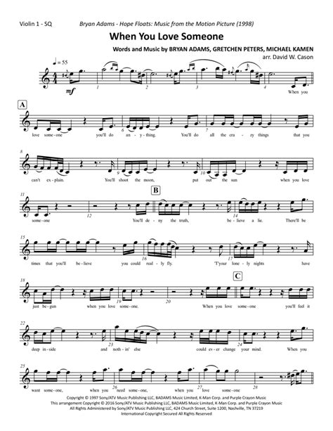 When You Love Someone (arr. David W. Cason) by Bryan Adams Sheet Music for String Quartet at ...