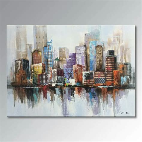 large Hand Painted Oil Painting on Canvas New York Cityscape ...