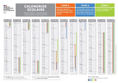 Calendrier scolaire 2023-2024 avec les dates des vacances scolaires des ...