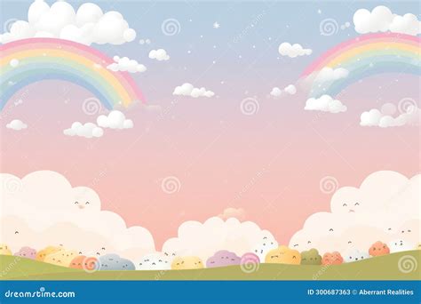 A Cartoon Rainbow and Clouds in the Sky Stock Illustration - Illustration of summer, scene ...