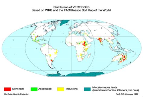 Distribution of Vertisols in the world according to FAO-Unesco (1988 ...