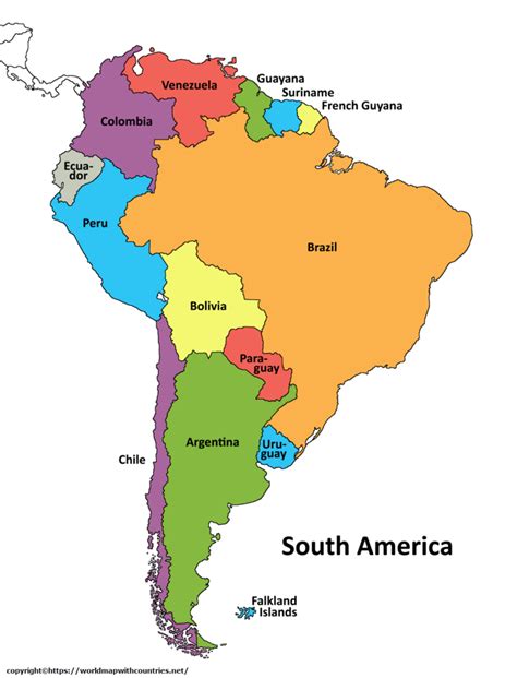 4 Free Political Map of South America with Countries in PDF | World Map With Countries