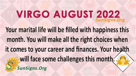 Virgo August 2022 Monthly Horoscope Predictions - SunSigns.Org