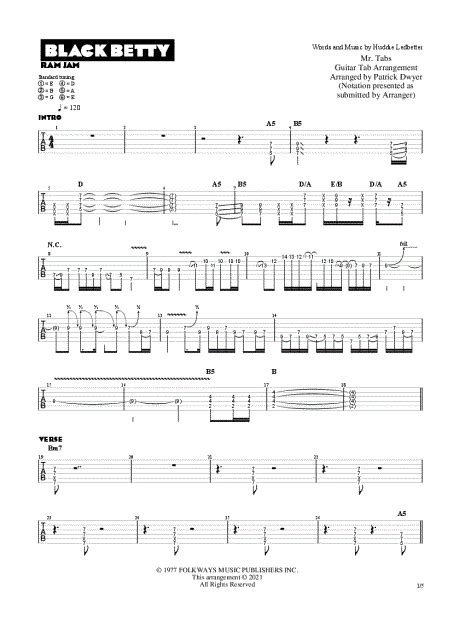 Mr. Tabs "Black Betty" Guitar Tab in B Minor - Download & Print - SKU ...