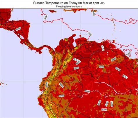 Colombia Surface Temperature on Wednesday 18 Aug at 7am COT