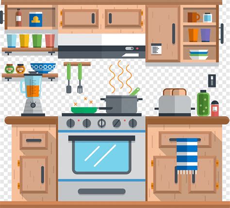 Kitchen Cartoon, hand-drawn cartoon kitchen, cartoon Character, furniture png | PNGEgg