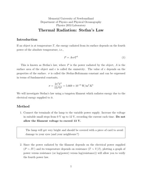 Thermal Radiation: Stefan's Law - Physics & Physical Oceanography