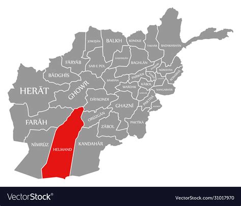 Helmand red highlighted in map afghanistan Vector Image