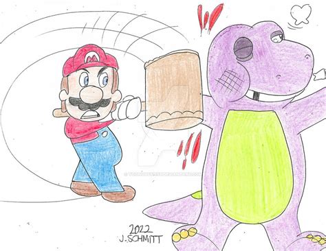 Mario Hits Barney With Hammer by Toonguy971st on DeviantArt