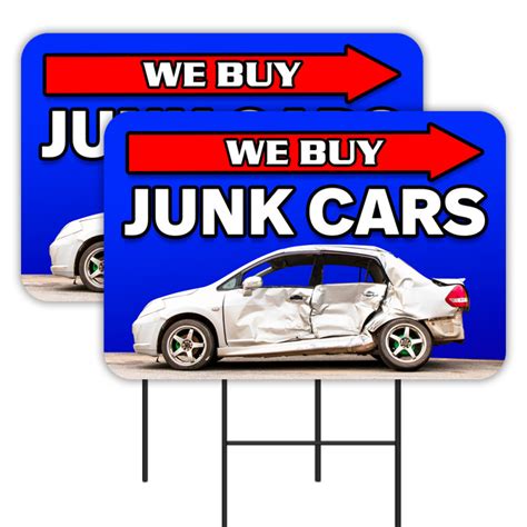 We Buy Junk Cars 2 Pack Double-Sided Yard Signs 16" x 24" with Metal ...