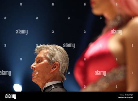 Ring announcer Michael Buffer is pictured before the IBF boxing fight between Sturm and Soliman ...