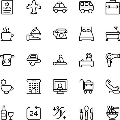 Hotel Line Vector Icons 1 Stock Illustration - Download Image Now - Airplane, Airplane Hangar ...