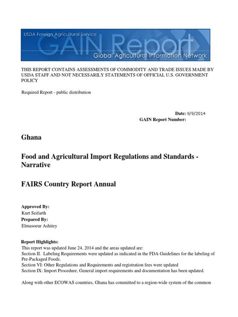 Food and Agricultural Import Regulations and Standards - Narrative | PDF