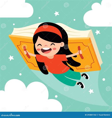 Cartoon Kid Flying with Book Stock Vector - Illustration of clever ...