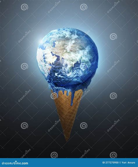 Earth Ice Cream, Cone and Globe with Climate Change, Melting and ...