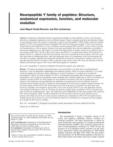 (PDF) Neuropeptide Y family of peptides: Structure, anatomical ...