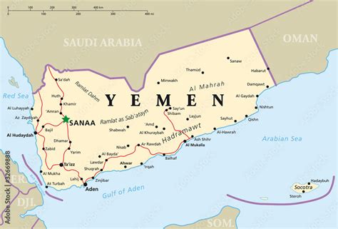 Yemen Political Map With Capital Sanaa National Royalty Free Stock ...