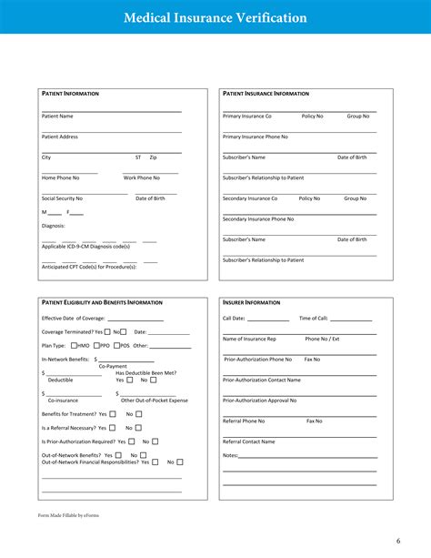 Free Medical (Health) Insurance Verification Form - PDF – eForms