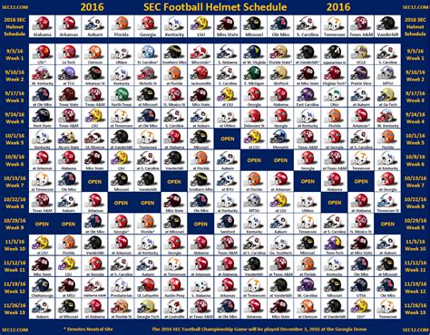 2016 SEC Football Helmet Schedule - SEC12.com - SEC Football