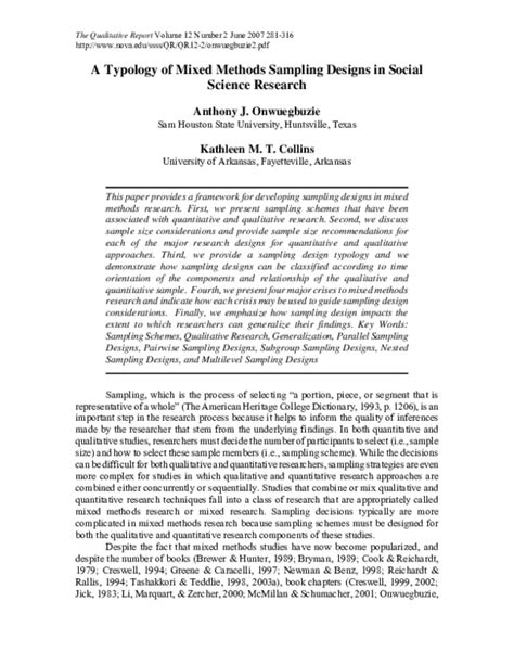 (PDF) A Typology of Mixed Methods Sampling Designs in Social Science Research | Anthony ...