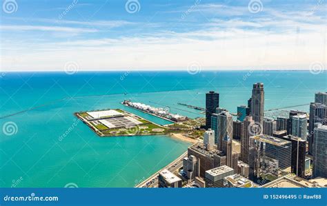 Chicago City Skyscrapers Aerial View, Blue Sky Background. Skydeck Observation Royalty-Free ...