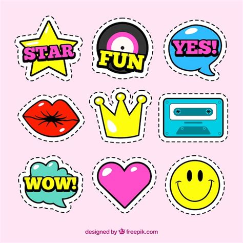 Free Vector | Fun set of stickers with comic style