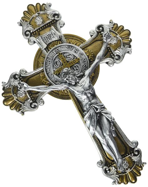 Saint Benedict Wall Cross Crucifix with Antique Silver and Gold Finish, 10 1/4 Inch - Walmart.com