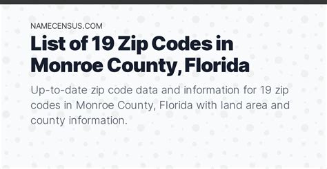 Monroe County Zip Codes | List of 19 Zip Codes in Monroe County, Florida