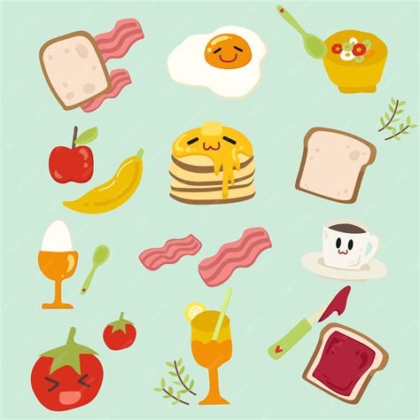 Premium Vector | Set of cute breakfast.hand draw illustration.