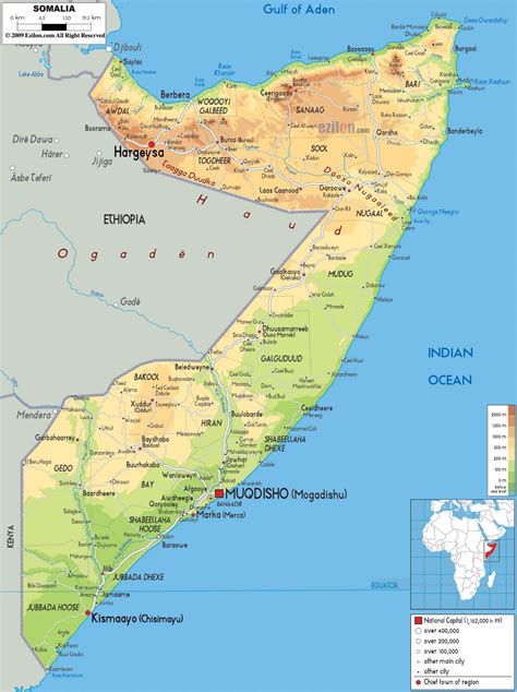 Large physical map of Somalia with roads, cities and airports | Somalia | Africa | Mapsland ...