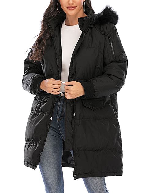 Dodoing - Women's Outwear Warm Coat Long Coat Thickened Plus Size Fur ...